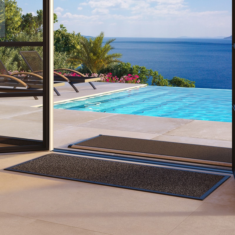 Rizz indoor and outdoor mats near pool